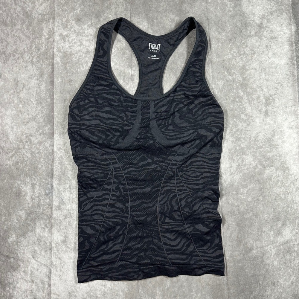 Everlast Sport Womens Grey Zebra Print Racerback Athletic Tank Top XL Seamless